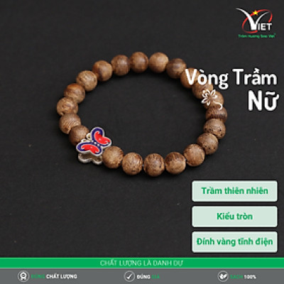 Vòng Trầm Nữ Thiên Nhiên Đính Trang Trí Vàng Tĩnh Điện - Mùi Thơm Rất Dễ Chịu