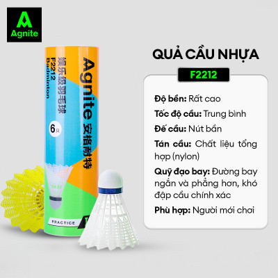[Hộp 6 quả] Cầu lông nhựa chính hãng Agnite - siêu bền - phù hợp tập luyện, chơi thể thao - F2212