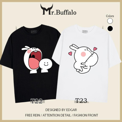 Áo đôi , áo thun cặp nam nữ tay lỡ Unisex thỏ ngoạm đầu form rộng vải cotton 100% T22T23 - Mr.Buffalo