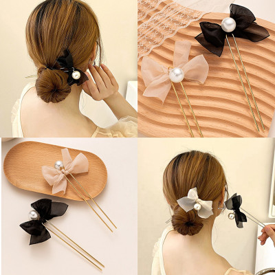 Trâm cài tóc chữ U trâm búi tóc cài tóc nơ ngọc trai nữ tính Hàn Quốc