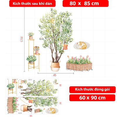 Decal dán tường cho bé Sticker dán tường in chất lượng cao có keo mặt sau mẫu Cây Trang Trí ZH82