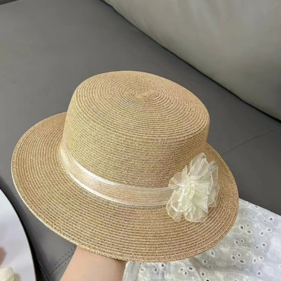 Nón đi biển mũ rộng vành phớt cao bồi cho nữ đai trắng gắn hoa xinh chất liệu cói chống nắng thoáng mát thời trang Hàn Quốc  dona240707