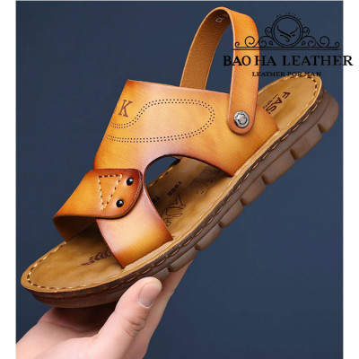 Dép nam quai ngang da bò thật cao cấp BHD8083 Dép quai hậu