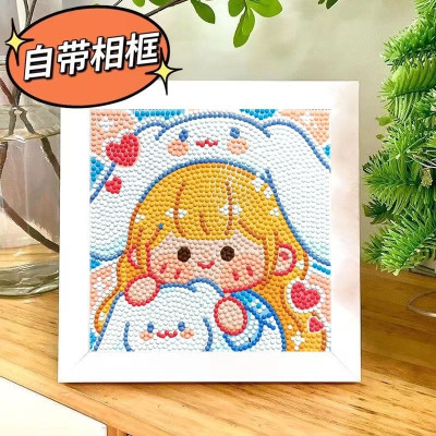 Bộ sticker đính đá trang trí sáng tạo, tranh đính đá cho bé, tranh đá tự đính tự làm đẹp mắt có khung gỗ