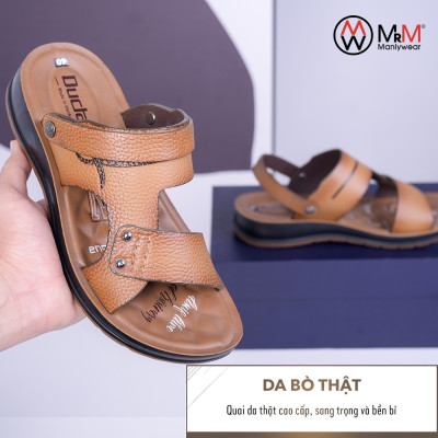 Dép Sandal Nam Da Bò - DC04 Đế Cao Đúc Nguyên Khối, Đường Khâu Chắc Chắn, Đế Massage Mềm Mại Êm Chân