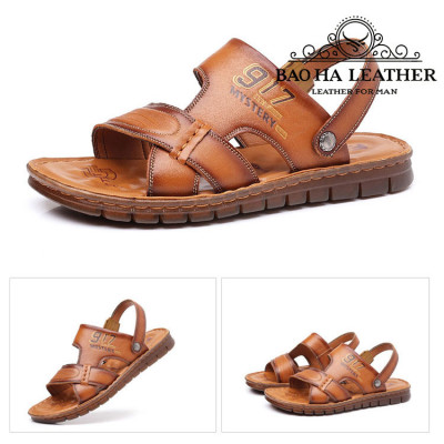 Dép nam quai ngang da bò cao cấp BHD2108 Đế cao su. Bền đẹp, êm chân, thoải mái