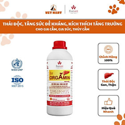 Dung dịch tăng sức đề kháng, dưỡng da lông đẹp cho gia súc, gia cầm Five-Orgamin (1 LÍT)
