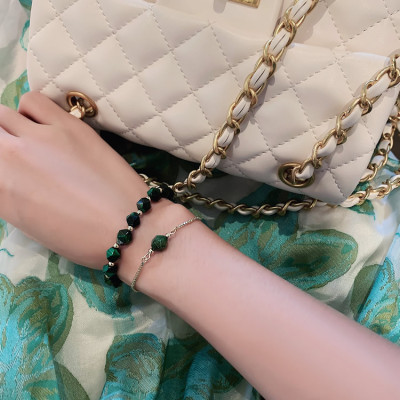 Combo 2 Lắc tay Ngọc Lục bảo, Chất liệu Đá Thạch Anh Ngọc Lục (Quart Group), cỡ hạt 7-8li, Kèm bản Photocopy KIỂM ĐỊNH ĐÁ QUÝ TẠI SJC – MS G87695 -  kèm hộp đựng Hoa Hồng, mẫu CrownX.436B.2