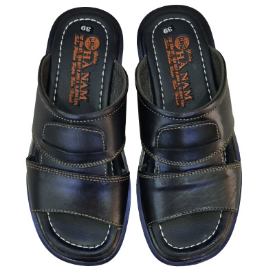 Dép Nam Quai Ngang Da Bò Thật HÀ NAM Đế Cao Dành Cho Người Thấp DNA2129