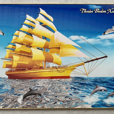 TRANH THUYỀN BUỒM - TRANH TRÁNG GƯƠNG - TRANH TRÁNG GƯƠNG THUẬN BUỒM XUÔI GIÓ(TẶNG KÈM ĐINH 3 CHÂN)