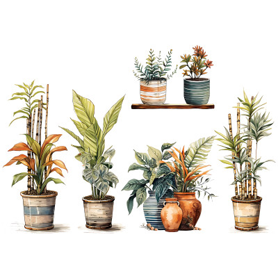 Sticker Giấy Dán Tường Decal Dán tường Tranh Dán Tường Trang Trí Tường Mẫu Chậu Cây Cảnh ZDB-2866