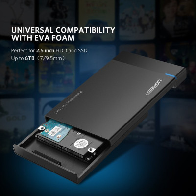 Vỏ hộp đựng ổ cứng SATA 2.0/3.0 2.5 và SSD vỏ nhựa ABS cao cấp (dây dời) UGREEN US221 30848 - Hàng Chính Hãng