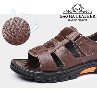Dép nam quai ngang da thật BHD2512 Dép nam trung niên