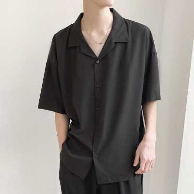 Áo sơ mi nam form rộng tay lỡ Hàn Quốc cổ vest phong cách unisex chất vải kate lụa mịn chống nhăn thời trang PONIVALAZA