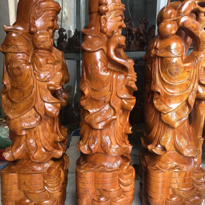 Tượng tam đa phúc lộc thọ bằng gỗ hương đá kt cao 70