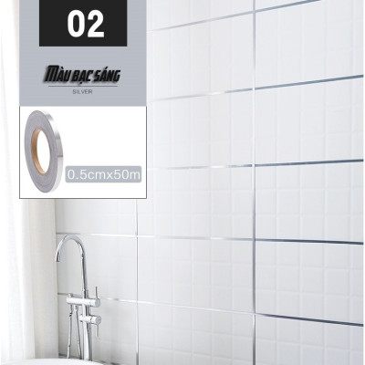 Băng keo dán chỉ gạch dài 50m trang trí vách tường, viền gạch decor nội thất ốp lát không thấm nước DG-50