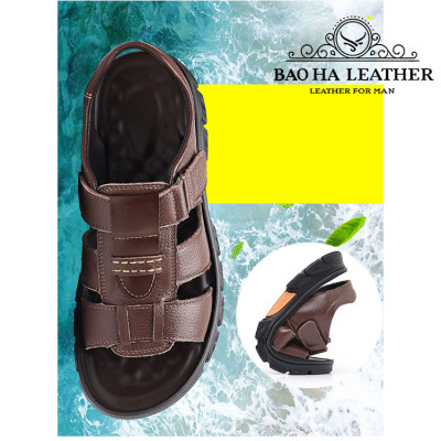 Dép nam quai ngang da thật BHD2512 Dép nam trung niên