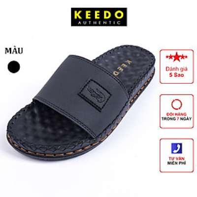 Dép da nam quai ngang cao cấp đế massage KEEDO KD0613