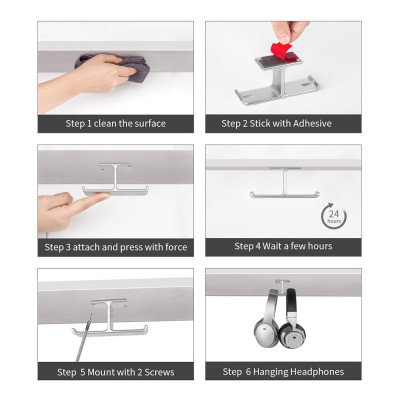 Giá đỡ tai nghe kép Bee  bằng nhôm đa năng có Bộ cuộn cáp sạc - Bạc