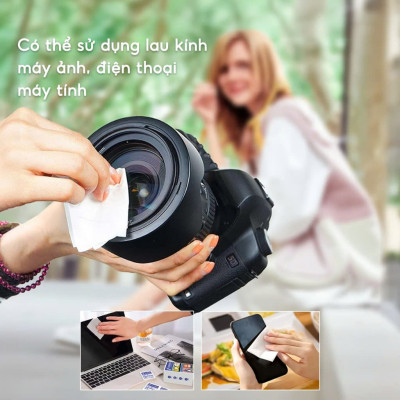 Hộp 100 khăn lau kính, Giấy lau kính chống mờ sương, mồ hôi, chống nhờn - HENRYSA