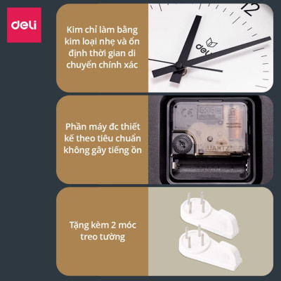 Đồng hồ treo tường 14 inches kim trôi không ồn phong cách tối giản minimalism Deli trang trí phòng khách
