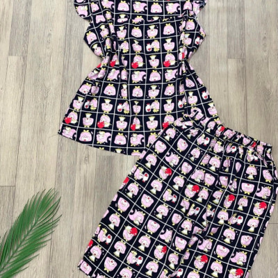 Đồ bộ nữ, đồ ngủ mặc nhà lửng tay cánh tiên vải lanh mềm ,mát BL 183 họa tiết dễ thương size 45-70kg.