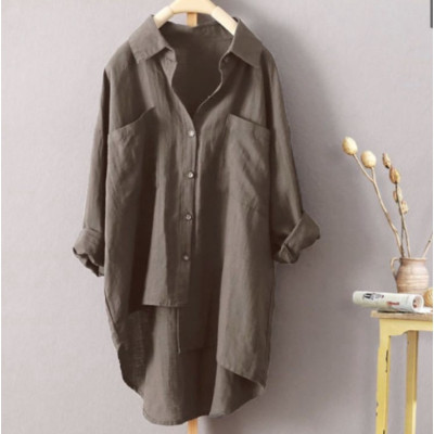 Áo sơ mi nữ phom rộng dài tay, chất liệu Đũi tơ mềm mịn, sơ mi nữ kiểu tà lệch NeSa Shop SMH.31