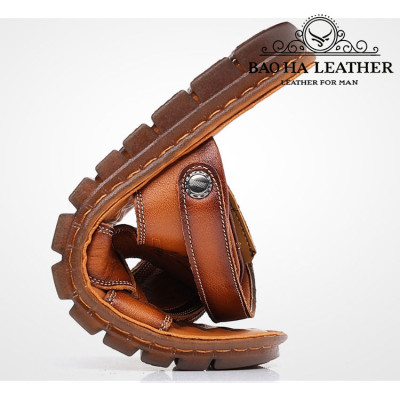 Dép nam quai ngang da bò cao cấp BHD2108 Đế cao su. Bền đẹp, êm chân, thoải mái