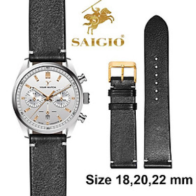 Dây Da Đồng Hồ Nam, 100% Da Bò Thật, Kiểu Dáng Vintage Phẳng Mỏng, Mặt Lót Chống Thấm Mồ Hôi, Tích Hợp Lớp Gia Cố Chống Giãn Đặc Biệt, Phụ Kiện Khóa và Chốt Bằng Thép Không Gỉ 316L - Thương Hiệu SAIGIO