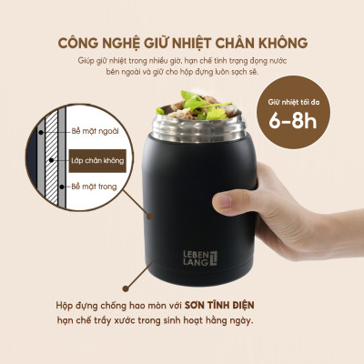Hộp cơm giữ nhiệt Lebenlang LBL3038, cà men dung tích 700ml, chất liệu inox 304, kèm muỗng - hàng chính hãng 
