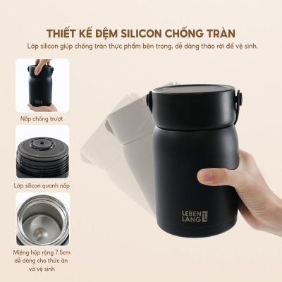 Hộp cơm giữ nhiệt Lebenlang LBL3038, dung tích 700ml, chất liệu inox 304, kèm muỗng - hàng chính hãng
