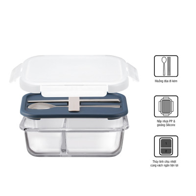 Hộp cơm thủy tinh kèm muỗng đũa LocknLockLLG991CL 930ml - Hàng chính hãng, Tặng Ống Hút Inox 304