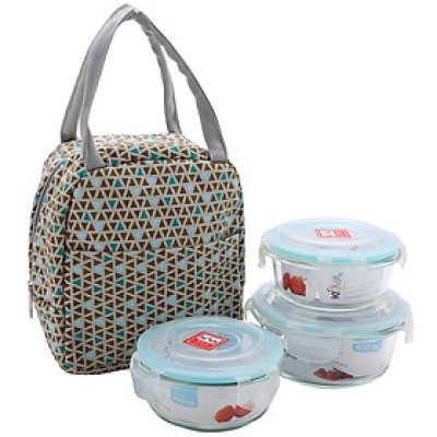 Bộ 3 Hộp Thủy Tinh Chịu Nhiệt KOVA (400mlx2 + 650ml) Kèm Túi Giữ Nhiệt