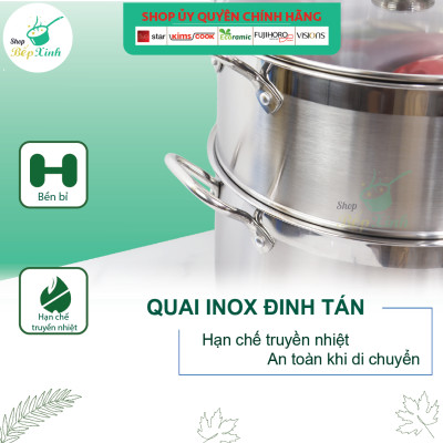 Bộ nồi xửng hấp inox 3 đáy bếp từ  Fivestar 28 cm  nắp kính