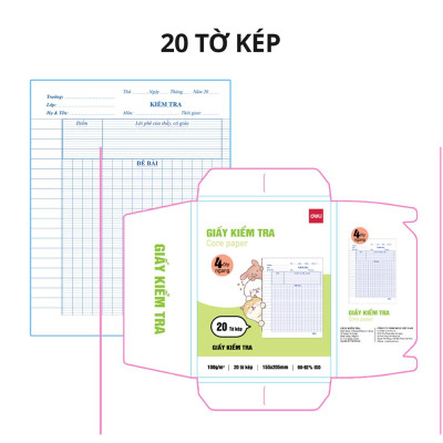 Giấy Kiểm Tra - 4 Ôly Vuông Ngang 2 mm - 205 x 155 mm - 100gsm - Deli CN605 (20 Tờ Kép)