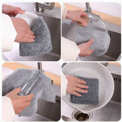 Set 10 khăn lau đa năng nhà bếp sợi than tre mềm mại siêu thấm hút kháng khuẩn 25cm - Hàng chính hãng