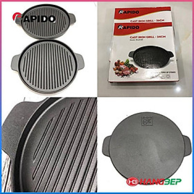 Chảo nướng gang 24cm/26cm chống dính đáy từ Rapido (Đức)