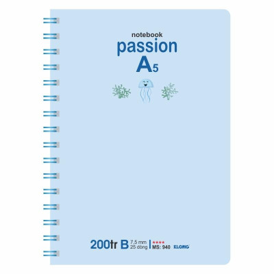 Sổ kẻ ngang lò xo kép Passion KLONG A5 200 trang 70/76; MS: 940