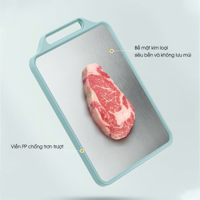Thớt Inox 304 Kháng Khuẩn 2 Mặt, Mặt Sau Nhựa PP Kháng Khuẩn Có Tay Cầm - HÀNG CHÍNH HÃNG MINIIN