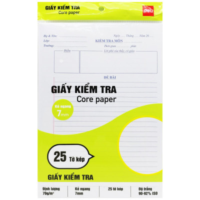 Giấy Kiểm Tra - Kẻ Ngang 7mm - 175 x 250 mm - 70gsm - Deli CN602 (25 Tờ Kép)