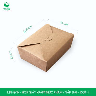 MFHG4N - 1500ml - 25 hộp giấy kraft đựng thực phẩm, hộp giấy nắp gài đựng thức ăn mang đi