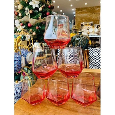 Bộ 6 ly thủy tinh chịu nhiệt cao cấp dùng uống nước hoặc rượu tây vân kim cương đỏ