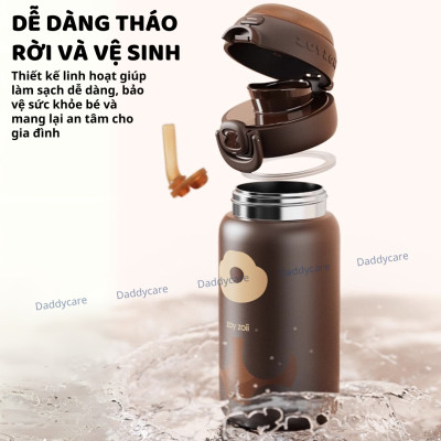 Bình nước cho bé đi học giữ nhiệt có ống hút ZoyZoii kèm túi gấu bông Animal Series Thermos Cup E20