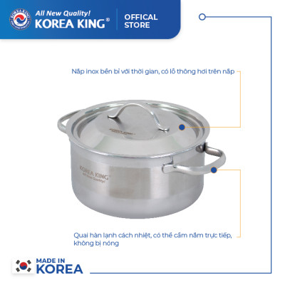 KP-24S5PLY Nồi inox 5 lớp đáy liền Korea King (Nồi, nắp đều bằng inox, đường kính 24cm, dung tích 5L)-Hàng chính hãng