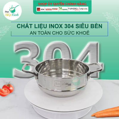 Bộ nồi xửng hấp inox 304 Fivestar Plush 3 đáy bếp từ nắp inox ( 20cm )