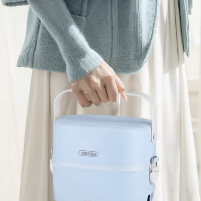 Hộp cơm cắm điện văn phòng JIDOSA JD3860 2 khay inox dung tích 1L giữ nhiệt, hâm nóng và tự nấu chín đa năng nhiều màu