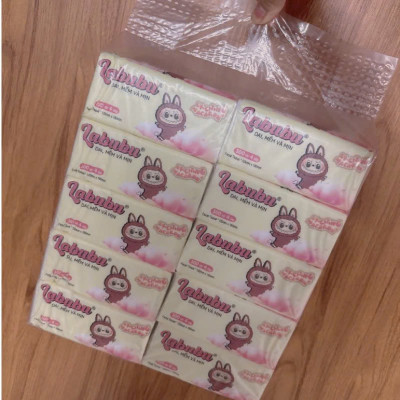 Sản phẩm phụ kiện phòng ăn -Combo 10 bịch giấy ăn Labubu  300 tờ - 4 lớp / 1 gói siêu mềm mại siêu dai tiết kiệm và an toàn