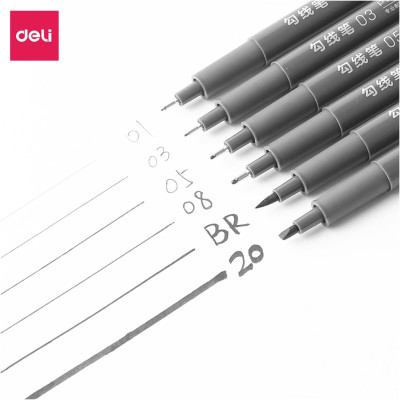 Bộ 6 cây Bút đi nét - Bút vẽ kỹ thuật mực đe - vẽ caligraphy phác thảo mực đen kháng nước Deli S573