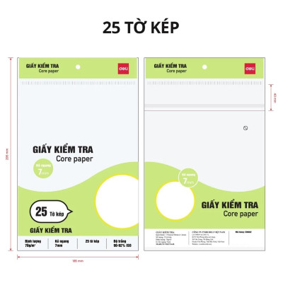Giấy Kiểm Tra - Kẻ Ngang 7mm - 175 x 250 mm - 70gsm - Deli CN602 (25 Tờ Kép)