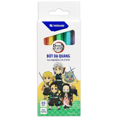Hộp 5 Bút Dạ Quang Màu Pastel - Phiên Bản Demon Slayer - Thiên Long HL-019/DS
